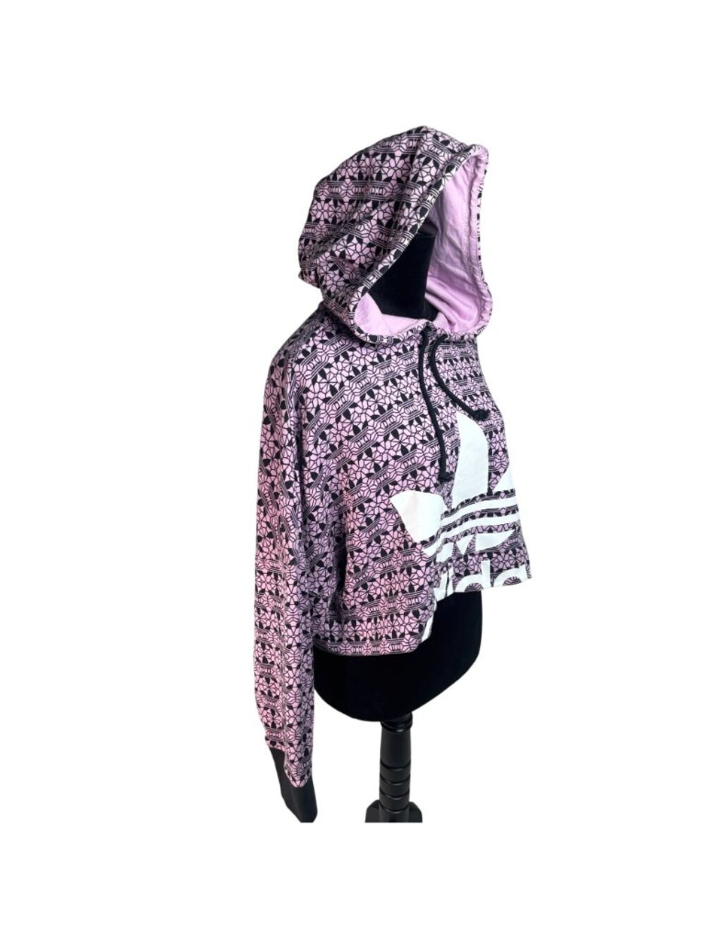 Adidas Purple Black Geometric Pattern Oversized Cropped Hoodie Pullover Small - Picture 8 of 14